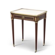 A FINE LOUIS XVI STYLE ORMOLU-MOUNTED, MARBLE-TOPPED AND MAHOGANY OCCASIONAL TABLE, 19TH CENTURY