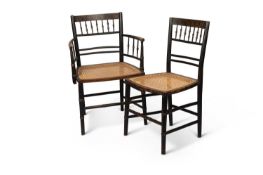 TWO EBONISED SUSSEX CHAIRS, ATTRIBUTED TO MORRIS & CO, CIRCA 1900