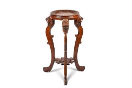 A LATE 19TH CENTURY MARBLE-INSET CARVED AND STAINED BEECH JARDINIÈRE STAND