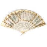 A FRENCH BONE AND SILK FAN, LATE 18TH CENTURY