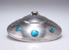 ARCHIBALD KNOX (1864-1933) FOR LIBERTY & CO, A TUDRIC PEWTER AND ENAMEL INKWELL