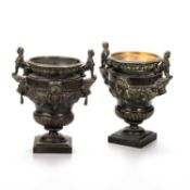 A PAIR OF FRENCH BRONZE URNS, LATE 19TH CENTURY