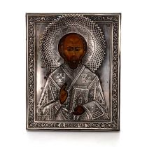 A LATE 19TH CENTURY SILVER-MOUNTED RUSSIAN ICON