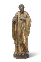A LARGE 18TH CENTURY GILT-GESSO CARVED WOOD FIGURE OF CHRIST