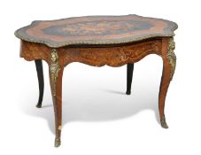 A LOUIS XV STYLE ORMOLU-MOUNTED FLORAL MARQUETRY BUREAU PLAT, 19TH CENTURY