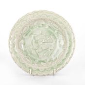 A CHINESE CELADON GLAZED BARBED RIM DISH