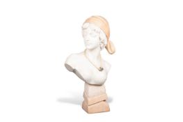 AN ART DECO PERIOD TWO-TONE MARBLE BUST OF A YOUNG LADY