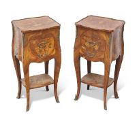 A PAIR OF LOUIS XV STYLE ORMOLU-MOUNTED, FLORAL MARQUETRY AND KINGWOOD PETIT COMMODES