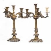 A PAIR OF SUBSTANTIAL SILVER-PLATED FOUR-LIGHT CANDELABRA, 19TH CENTURY