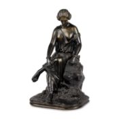 A FRENCH BRONZE FIGURE OF A SEATED MAIDEN