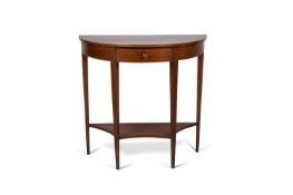 A GEORGE III STYLE INLAID MAHOGANY DEMILUNE SIDE TABLE