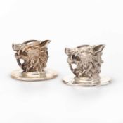 A PAIR OF GEORGE V SILVER NOVELTY MENU HOLDERS
