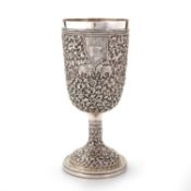 A LATE 19TH CENTURY LARGE INDIAN SILVER GOBLET
