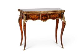 A FINE LOUISE XV STYLE GILT-METAL MOUNTED AND FLORAL MARQUETRY FOLDOVER GAMING TABLE, 19TH CENTURY