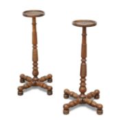 A PAIR OF FRENCH PROVINCIAL FRUITWOOD CANDLESTANDS, 19TH CENTURY