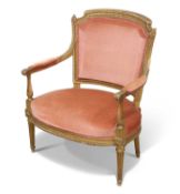 A LOUIS XVI GILTWOOD FAUTEUIL, 19TH CENTURY