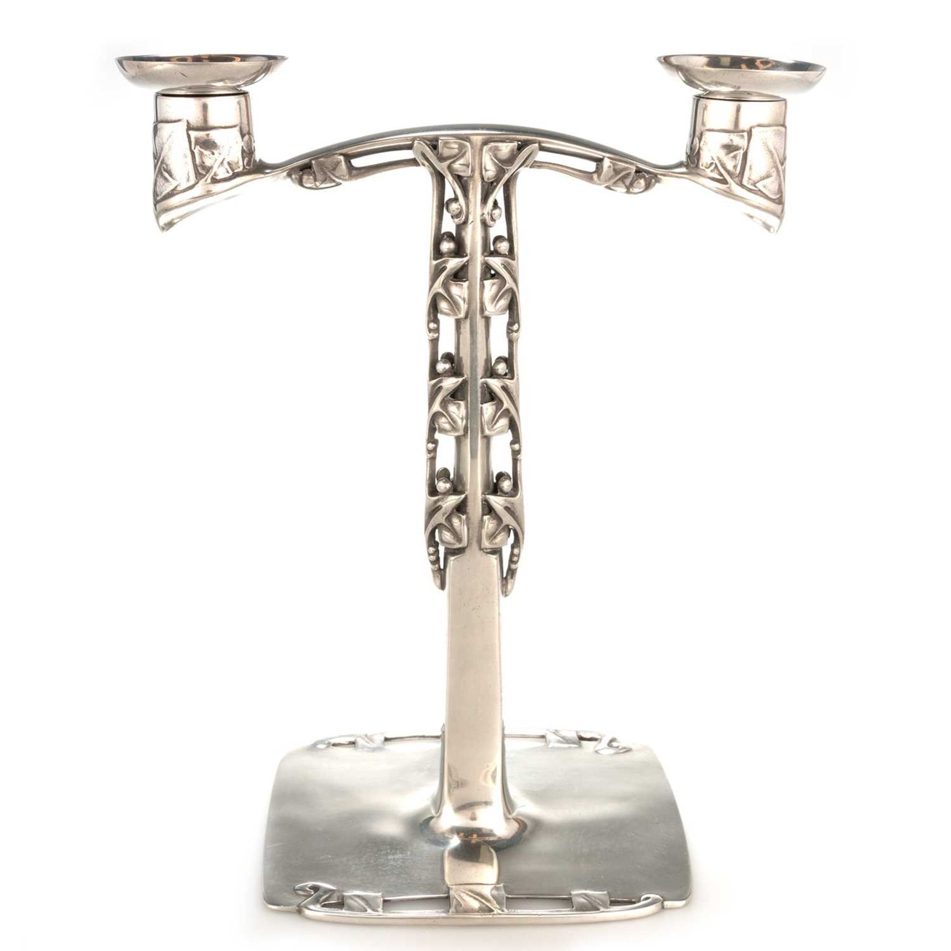 ARCHIBALD KNOX (1864-1933) FOR LIBERTY & CO, A TUDRIC PEWTER CANDELABRUM - Image 2 of 3