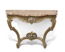A LOUIS XV STYLE GILTWOOD AND MARBLE CONSOLE TABLE, 19TH CENTURY