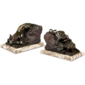 FRENCH SCHOOL, A PAIR OF ANIMALIER BRONZE AND MARBLE GROUPS, 19TH CENTURY