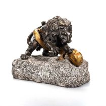 AFTER ANTOINE-LOUIS BARYE (FRENCH, 1795-1875), A BRONZE OF A LION AND SERPENT