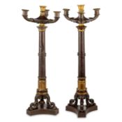 A PAIR OF EMPIRE GILT AND PATINATED BRONZE TABLE LAMPS, EARLY 19TH CENTURY