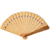 A CANTON EXPORT CARVED SANDALWOOD FAN IN CASE, 19TH CENTURY