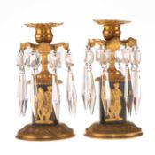 A PAIR OF 19TH CENTURY CUT-GLASS AND BRONZE DRUM CANDLESTICKS