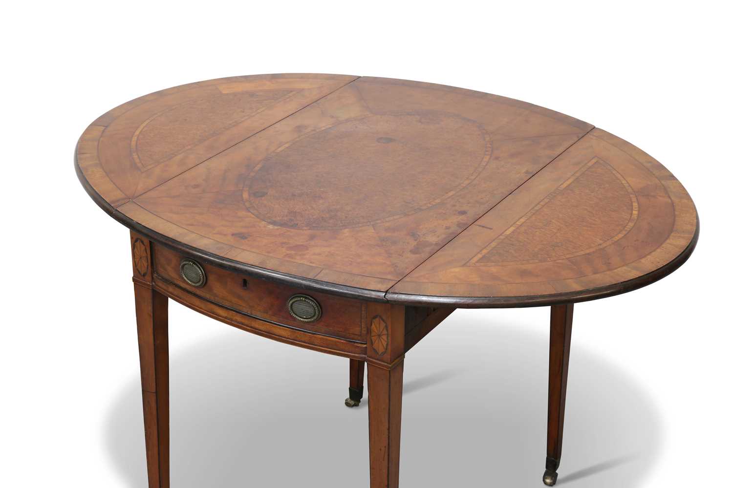 A GEORGE III SATINWOOD, BURR YEW AND PURPLEHEART PEMBROKE TABLE, CIRCA 1790 - Image 2 of 11