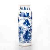 A CHINESE BLUE AND WHITE FIGURAL SLEEVE VASE