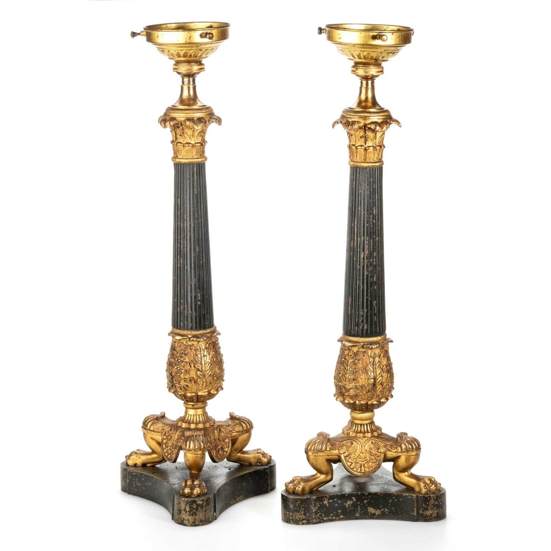 A PAIR OF FRENCH BRONZE TABLE LAMPS, EARLY 19TH CENTURY