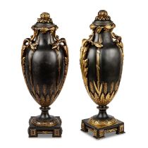 A PAIR OF 19TH CENTURY GILT AND PATINATED BRONZE VASES AND COVERS, GERMAN, SIGNED A. ERDMANN
