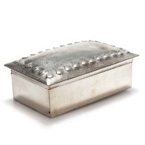 A LIBERTY & CO TUDRIC PEWTER AND ENAMEL CIGARETTE BOX