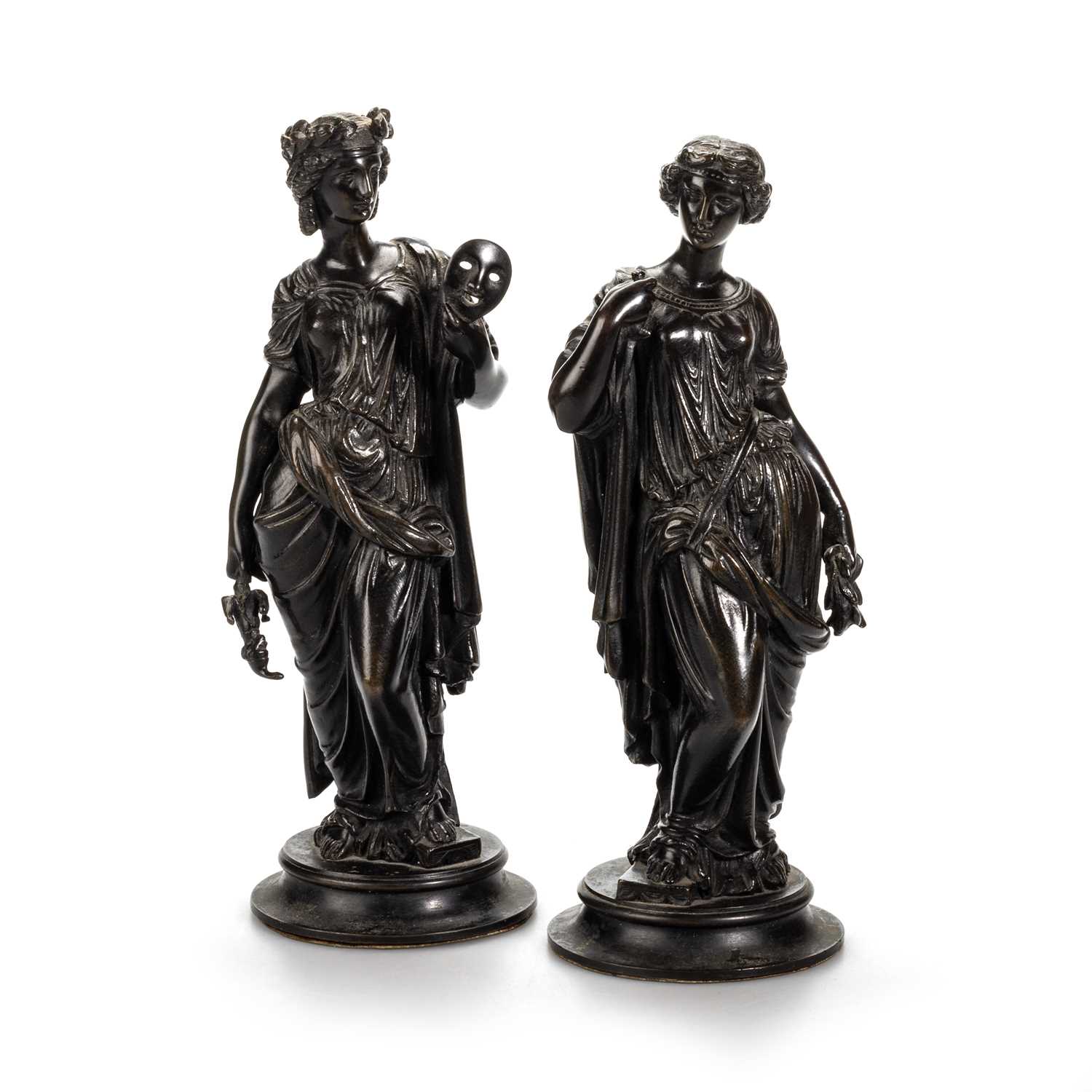 A PAIR OF FRENCH BRONZE ALLEGORICAL FIGURES, 19TH CENTURY
