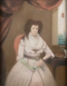 18TH CENTURY ENGLISH SCHOOL PORTRAIT OF A LADY SEATED BY A WINDOW