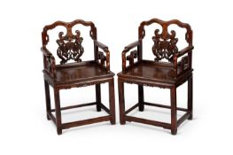 A PAIR OF CHINESE HONGMU ARMCHAIRS, QING DYNASTY