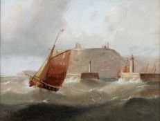 EDWARD KING REDMORE (1860-1941) STORMY SEAS OUT OF THE HARBOUR WALLS