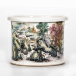 A LARGE CHINESE FAMILLE ROSE 'LANDSCAPE' BRUSHPOT, BITONG, EARLY 20TH CENTURY