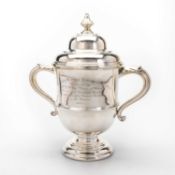A GEORGE V LARGE SILVER TWO-HANDLED PRESENTATION CUP AND COVER