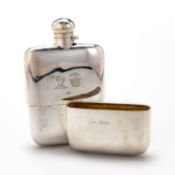A LATE VICTORIAN SILVER HIP FLASK