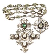 A 19TH CENTURY WHITE METAL AND PASTE SET NECKLACE