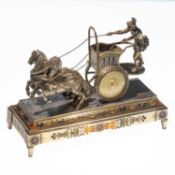 A VIENNESE SILVER, ENAMEL AND LAPIS LAZULI MANTEL CLOCK, IN THE FORM OF A ROMAN CHARIOT, CIRCA 1880