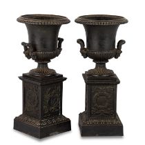 A PAIR OF FRENCH PATINATED BRONZE URNS, FOURTH QUARTER OF 19TH CENTURY