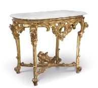 A LOUIS XV STYLE MARBLE-TOPPED GILTWOOD CONSOLE TABLE