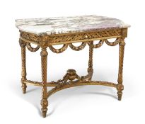 A FRENCH MARBLE-TOPPED AND GILTWOOD TABLE DE MILIEU, LATE 19TH CENTURY