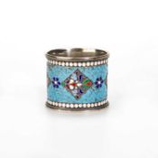A RUSSIAN SILVER AND CLOISONNÉ ENAMEL NAPKIN RING