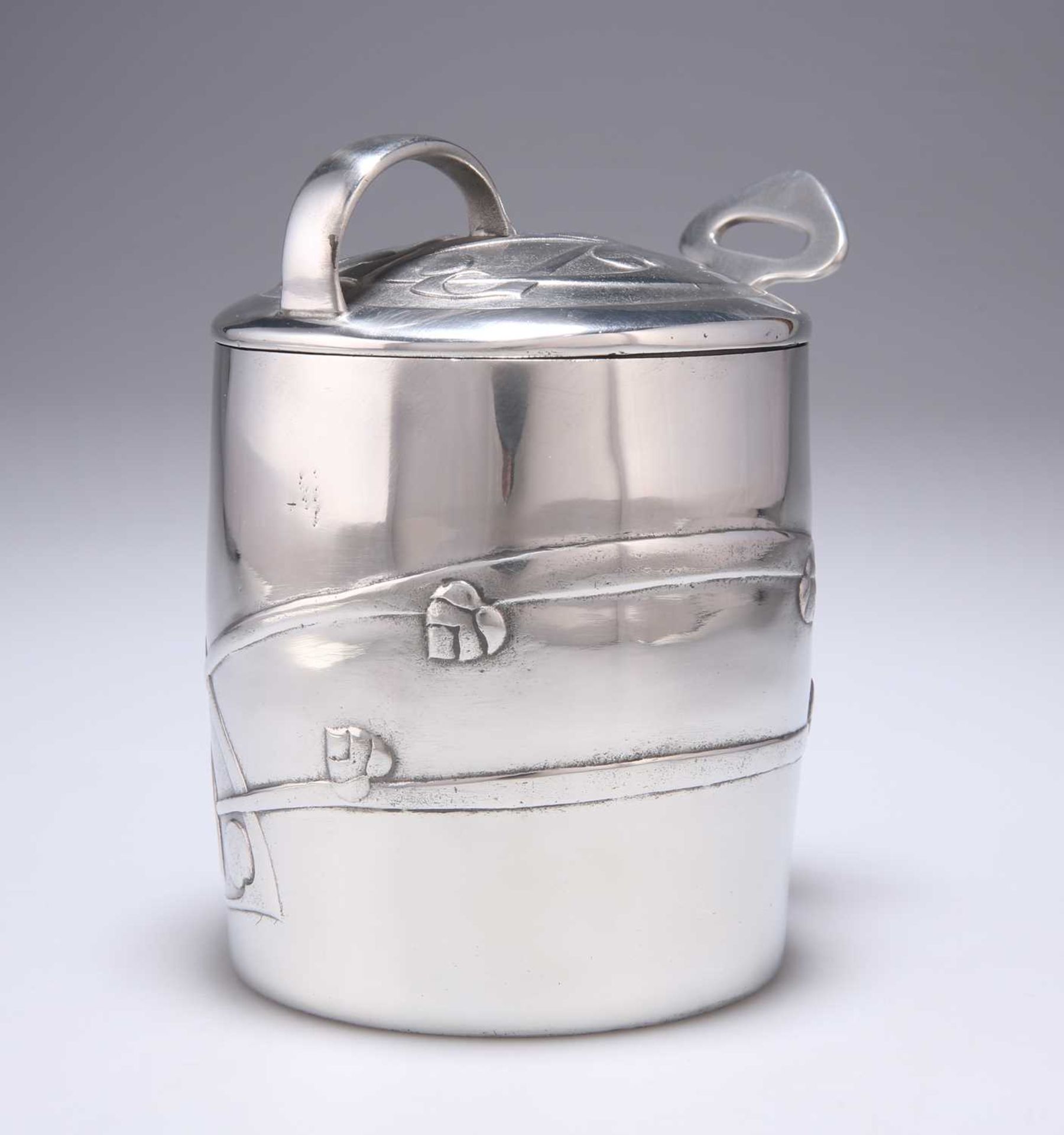 ARCHIBALD KNOX (1864-1933) FOR LIBERTY & CO, A TUDRIC PEWTER PRESERVE POT AND SPOON - Image 2 of 2