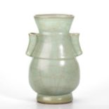 A CHINESE GUAN-TYPE HU VASE AND A GUAN-TYPE PEAR-SHAPED VASE