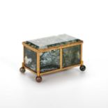 A 19TH CENTURY GILT-METAL MOUNTED GREEN AGATE CASKET