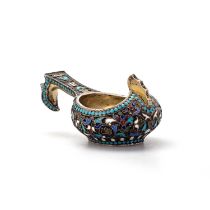 A LATE 19TH CENTURY RUSSIAN SILVER AND ENAMEL KOVSCH