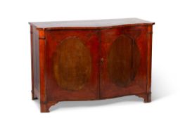 A GEORGE III SATINWOOD AND MAHOGANY SERPENTINE COMMODE